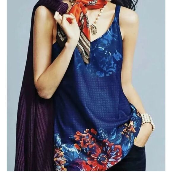 CAbi Floral Tank Top Blue Wine Lined Flowy Artist Cami size M - Picture 1 of 8